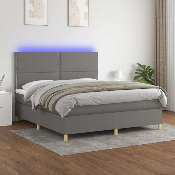 vidaXL Posteľ boxsping s matracom a LED tmavosivá 160x200 cm látka
