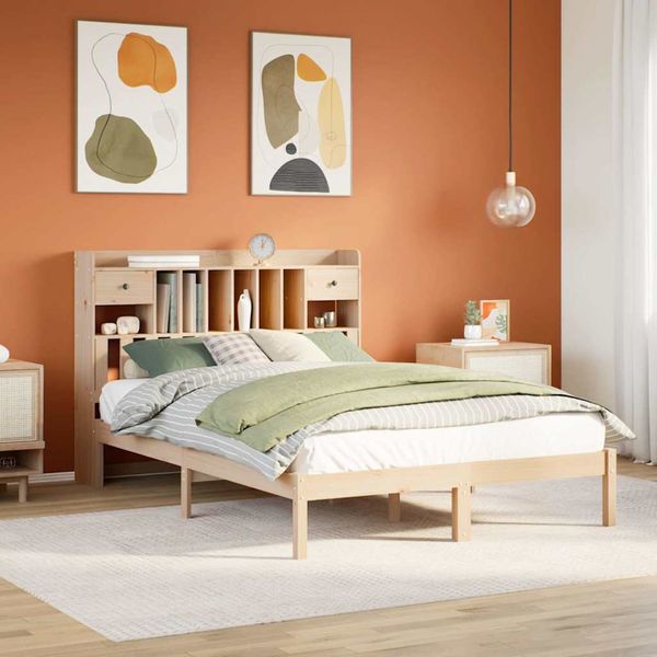 vidaXL Posteľ s knižnicou bez matraca 160x200 cm borovicový masív