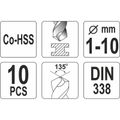 Sada vrtákov na kov 10ks YATO YT-41603