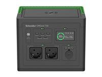 Prenosná napájacia stanica - LCD, lítium-ión, 2 zásuvky CEE 7/3 schuko, sínusový, 3 USB-A, 1 USB-C, bezdrôtová nabíjačka - AC 195 - 265 / DC 12 -30 V - 700 watt - lítium-iónová - 738 Wh - výstupné konektory: 2 - čierna, zelená