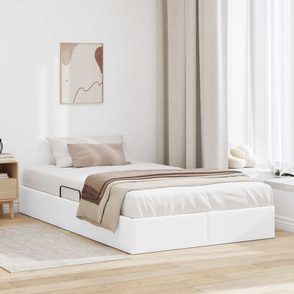 vidaXL Otomanový posteľný rám Čistá biela 120 x 200 cm Umelá koža
