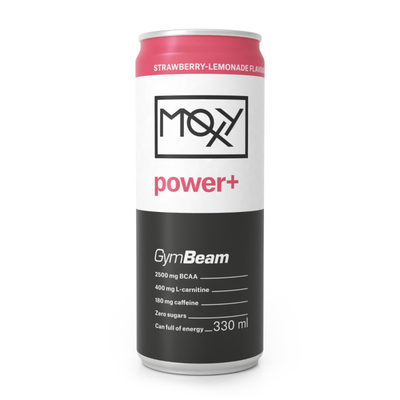 MOXY power+ Energetický nápoj 330 ml - GymBeam, jahodová limonáda, 330 ml