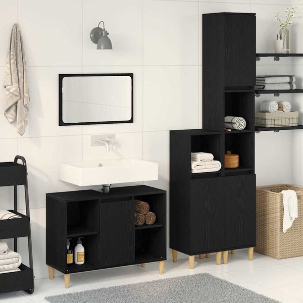 vidaXL Sada kúpeľňového nábytku 3 pcs Čierna Kompozitné drevo