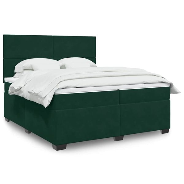 vidaXL Posteľný rám boxsping s matracom tmavozelený 200x200 cm zamat