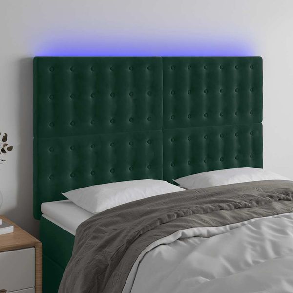 vidaXL Čelo postele s LED tmavozelené 144x5x118/128 cm zamat