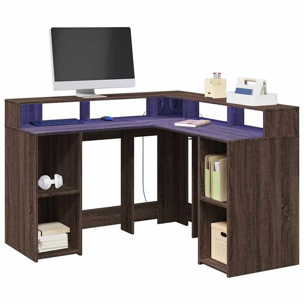 vidaXL Stôl s LED svetlami hnedý dub 130x130x91 cm kompozitné drevo