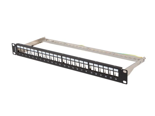 Patch panel 24 portov 1U 19'' ftp pro moduly keystone čierny lanberg