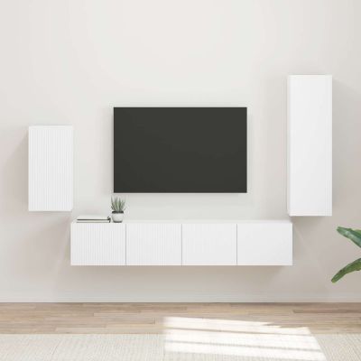 vidaXL Zostava TV skriniek Nástenný 4 pcs Biela Kompozitné drevo