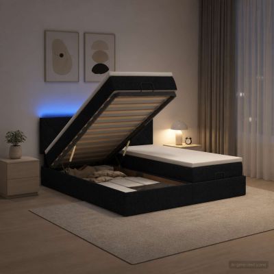 vidaXL Ottoman posteľ s matracom a LED Čierna 200 x 200 cm Látka