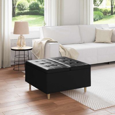vidaXL Úložný taburet s vankúšom Čierny 80 x 80 x 45 cm Umelá koža