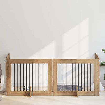 vidaXL Brána pre psov so stojanmi 4 pcs Dub artisan 100 x 80 cm