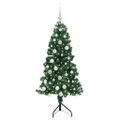 vidaXL Rohový umelý vianočný strom s 150 LED-i Zelená 150 cm PVC a kov
