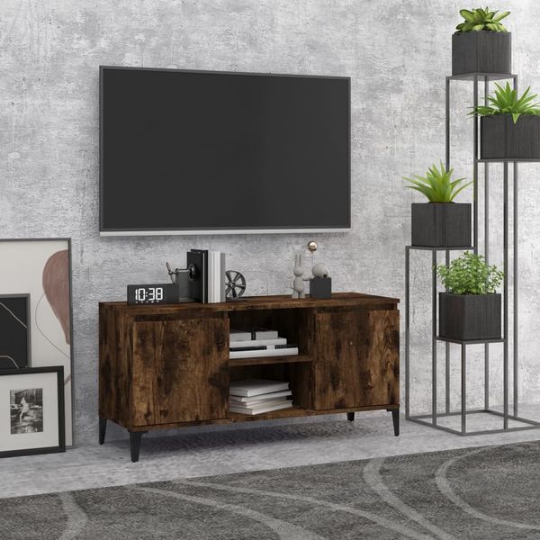 vidaXL TV skrinka, kovové nohy, tmavý dub 103,5x35x50 cm