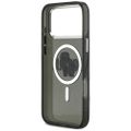 Puzdro Karl Lagerfeld Magsafe IML trblietavé s kovovým rámom fotoaparátu a tlačidlami s motívom Karl a Choupette pre iPhone 17 Pro Max čierne