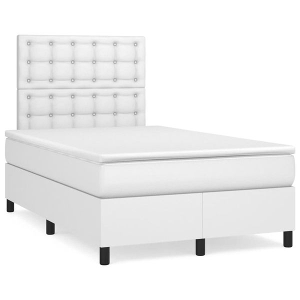 vidaXL Boxspring posteľ s matracom, biela 120x190 cm, umelá koža