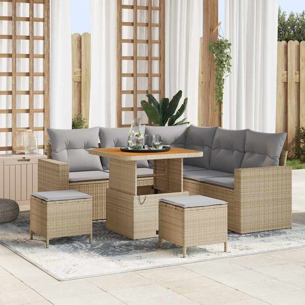 vidaXL Súprava záhradných pohoviek 9 pcs Beige a svetlo šedá polyratan