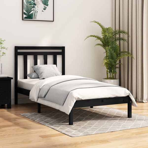 vidaXL Posteľný rám čierny drevený masív 75x190cm malé jednolôžko