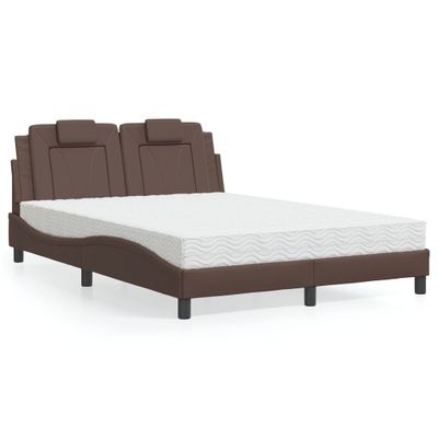 vidaXL Posteľ Viana s matracom hnedá 140x190 cm umelá koža