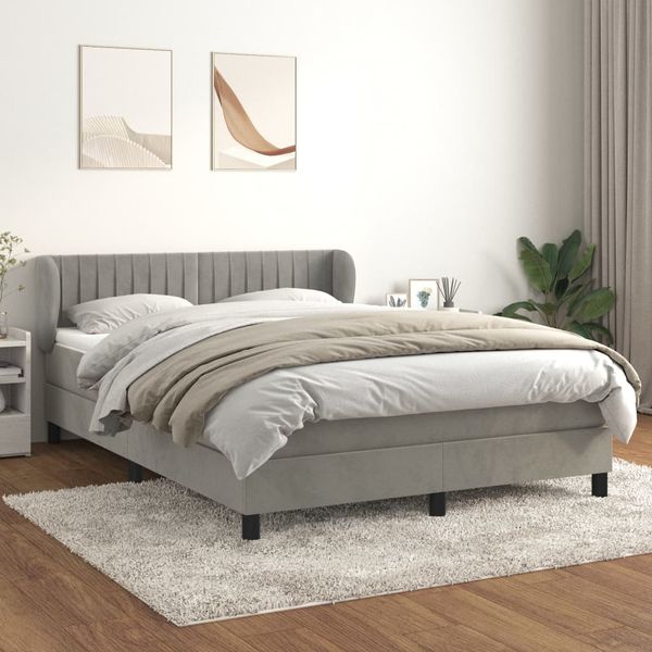 vidaXL Posteľný rám boxsping s matracom bledosivý 140x190 cm zamat