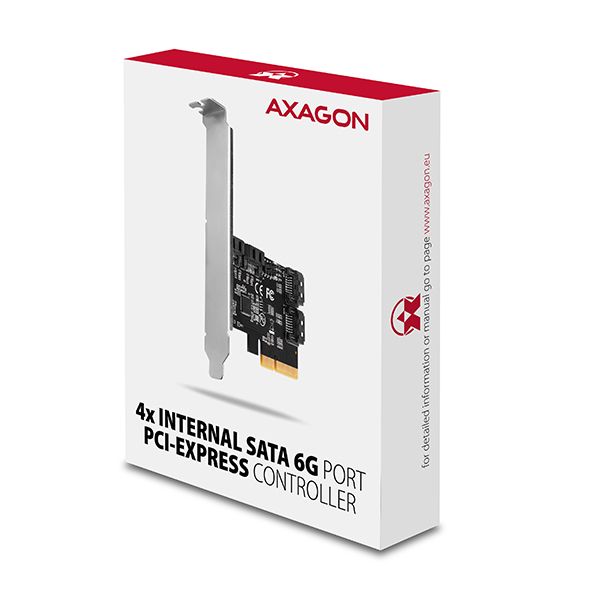 AXAGON PCES-SA4X4, PCIe riadič - 4x interné SATA 6G port, ASM1164, SP & LP Radic, PCIe 3.0 x2, 4x SATA III, čipset ASMedia ASM1164, vrátane nízko profilovej záslepky