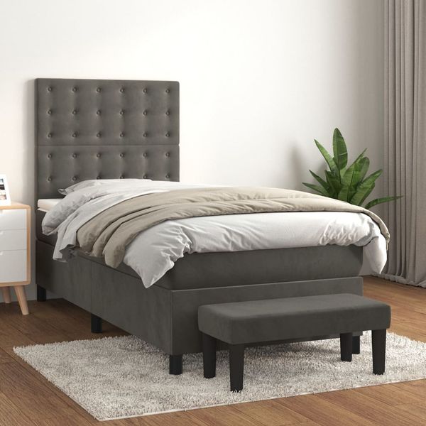 vidaXL Posteľný rám boxspring s matracom tmavosivý 90x190 cm zamat