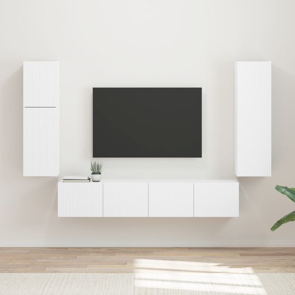 vidaXL Zostava TV skriniek Nástenný 4 pcs Biela Kompozitné drevo