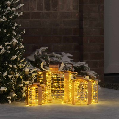 vidaXL Darčeková Škatľa 3 pcs Teplá biela 20 x 20 x 20 cm PET