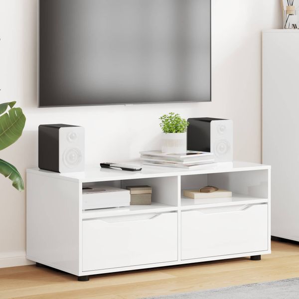 vidaXL TV skrinka Vysoký lesk bielej 100 x 48 x 43 cm Kompozitné drevo