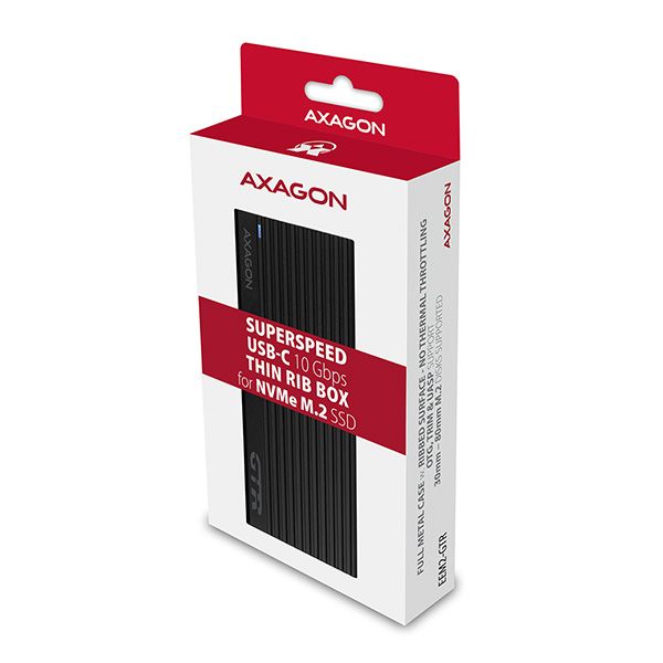 AXAGON EEM2-GTR, USB-C 3.2 Gen 2 - M.2 NVMe SSD kovový THIN RIB box Box na disk, externý, pre M.2 NVMe SSD, USB 3.2 Gen2 typ C, hliník, čierny