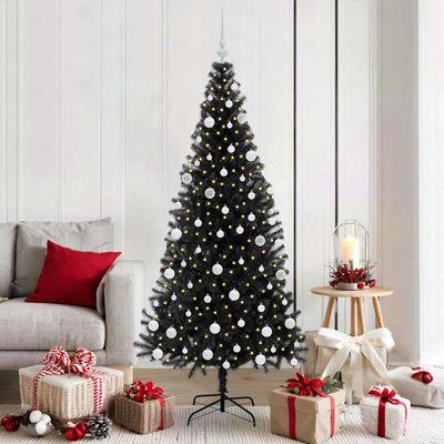 vidaXL Vianočný stromček s 300 LED-i so stojanom Čierna 180 cm PVC