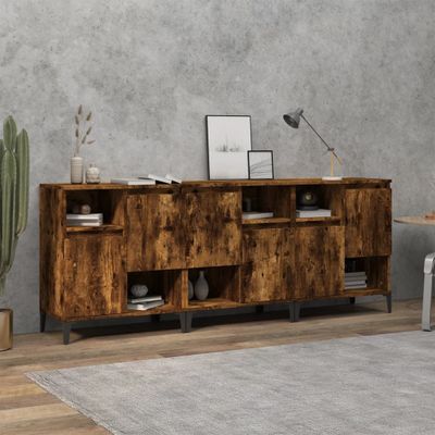 vidaXL Komody 3 ks dymový dub 60x35x70 cm kompozitné drevo