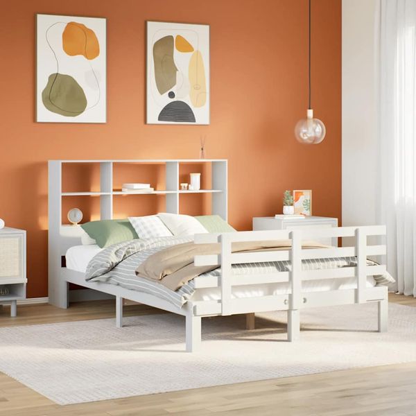 vidaXL Posteľ s knižnicou bez matraca biela 160x200cm borovicový masív
