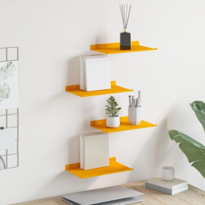 vidaXL Závesná polica 4 pcs Horčicová žltá 30 x 18 x 2,5 cm Oceľ