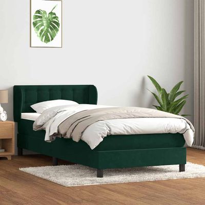 vidaXL Posteľný rám boxsping s matracom tmavozelený 90x210 cm zamat