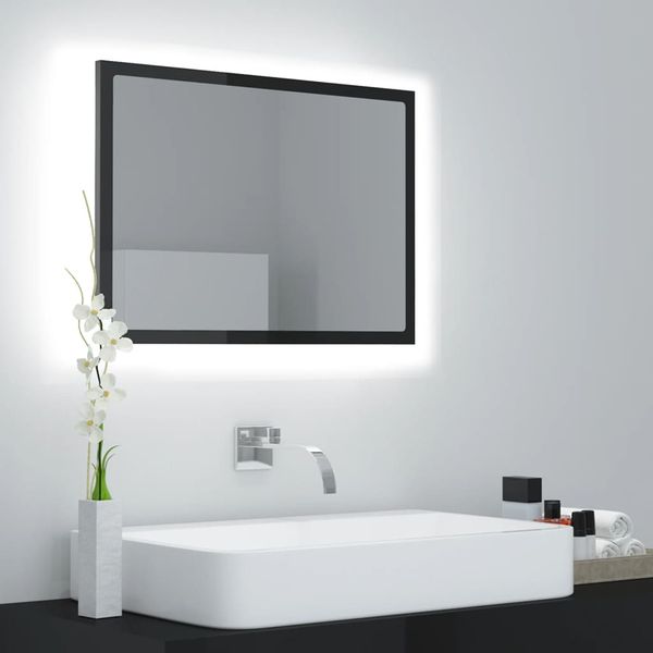 vidaXL LED kúpeľňové zrkadlo lesklé sivé 60x8,5x37 cm akryl
