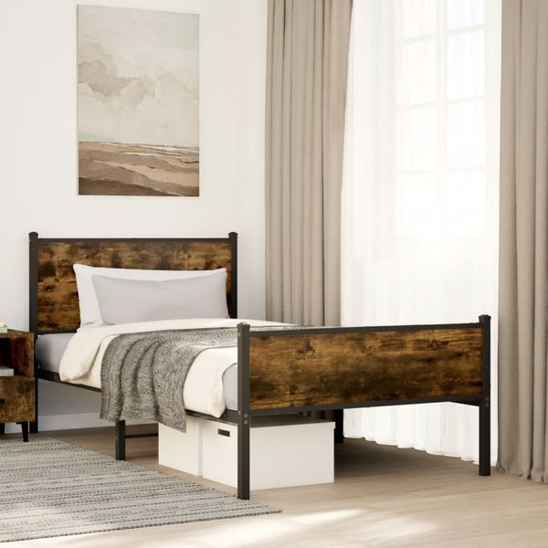 vidaXL Kovový posteľný rám bez matraca, tmavý dub 100x190 cm