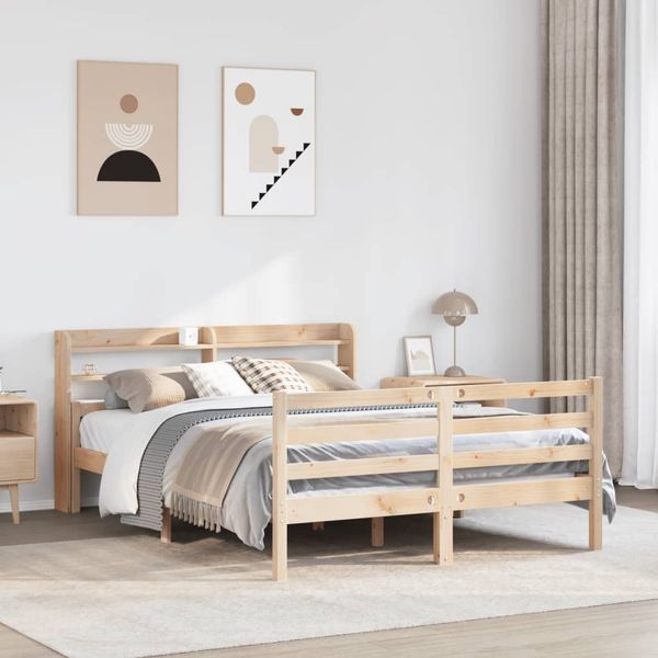 vidaXL Posteľný rám s čelom 140x190 cm borovicový masív