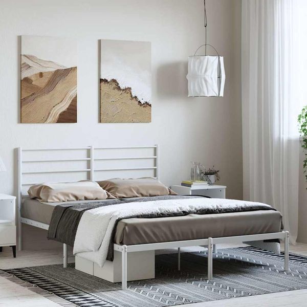 vidaXL Kovový rám postele s čelom biely 150x200 cm