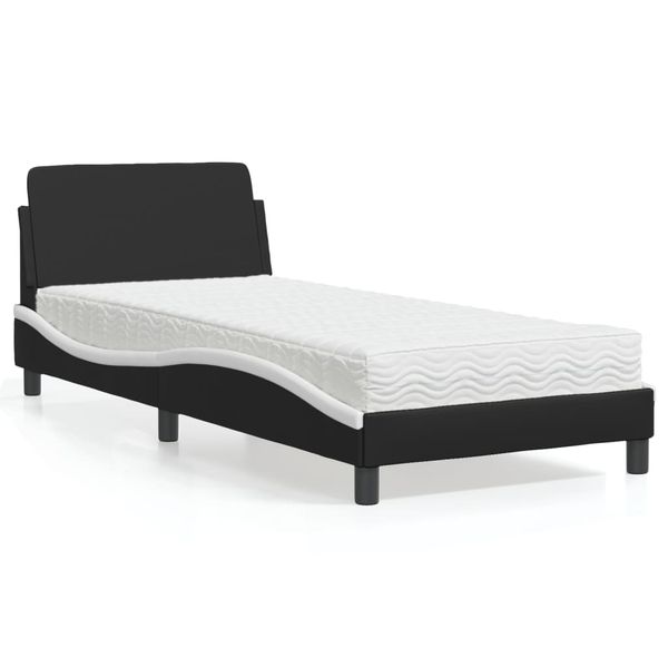 vidaXL Posteľ s matracom Dover čierno-biela 90x200 cm umelá koža