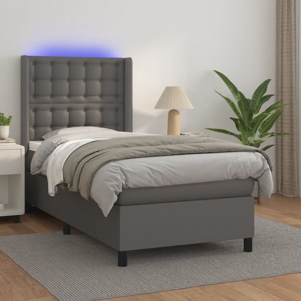 vidaXL Boxspring posteľ s matracom a LED sivá 90x200 cm umelá koža