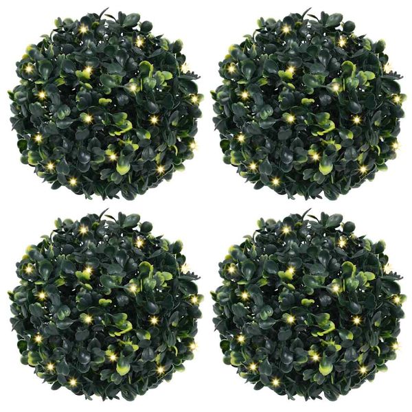 vidaXL Umelé buxusové gule s LED svetlami, 4 ks, zelená, 12 cm