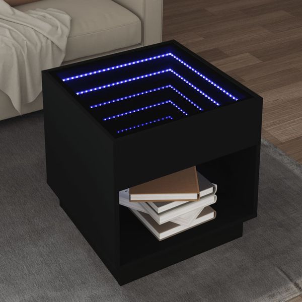 vidaXL Nočný stolík s nekonečnými LED čierny 50x50x50 cm