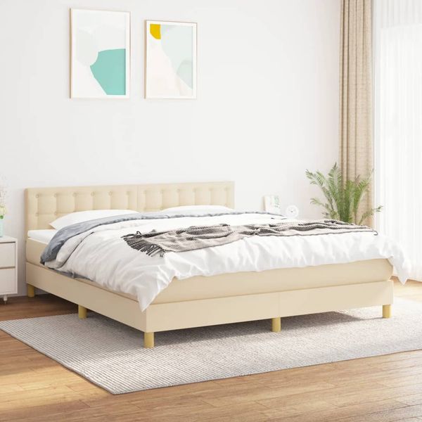 vidaXL Posteľný rám boxspring s matracom krémový 160x200 cm látka