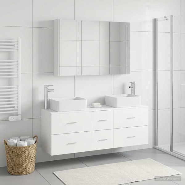 vidaXL Sada kúpeľňového nábytku 4 pcs Biela Kompozitné drevo a sklo