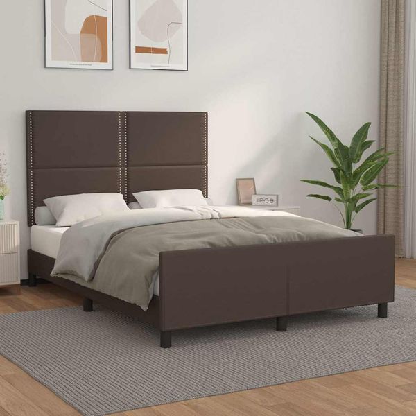 vidaXL Posteľný rám s čelom hnedý 140x190 cm umelá koža
