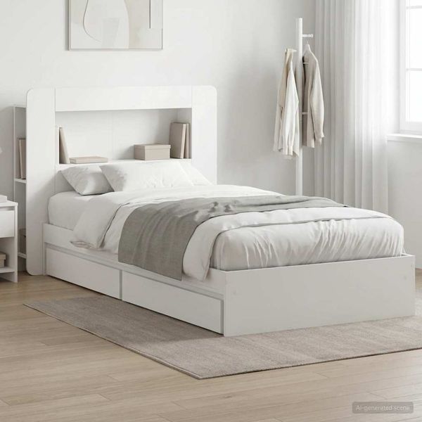 vidaXL Rám postele so skladom Biela 90 x 200 cm Kompozitné drevo