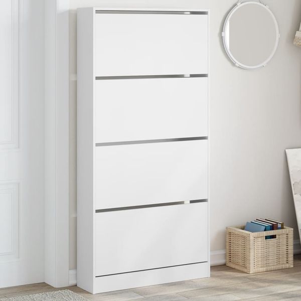 vidaXL Botník so 4 výklopnými zásuvkami biely 80x21x163,5 cm