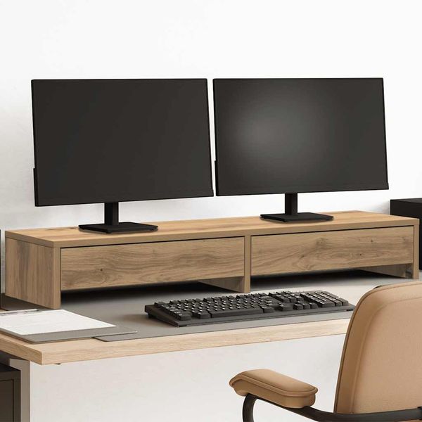 vidaXL Stojan na monitor zásuvky dub artisian 100x27x15 cm komp. drevo