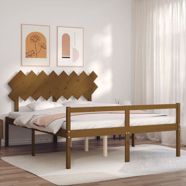 vidaXL Posteľ pre seniorov s čelom, medová, 160x200 cm, drevený masív