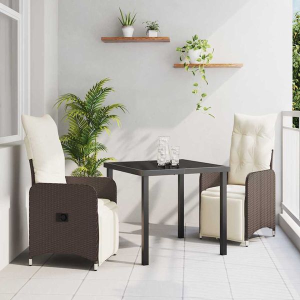 vidaXL Záhradný jedálenský set 3 pcs Hnedá polyratan